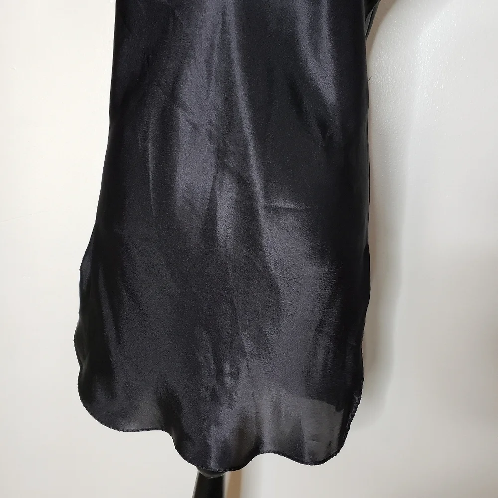 Vintage Black Satiny Night Slip Lingerie Chemise 80s Luxury Sexy Comfy Intimate